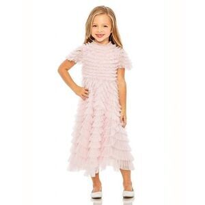 NWT MAC DUGGAL Girls Ruffle Tiered Short Sleeve A Line Dress In Rose Size 2 $298